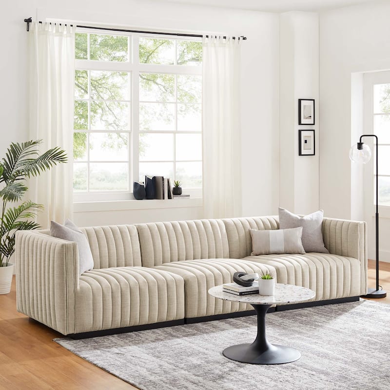 Conjure Channel Tufted Upholstered Fabric Sofa - Black Beige