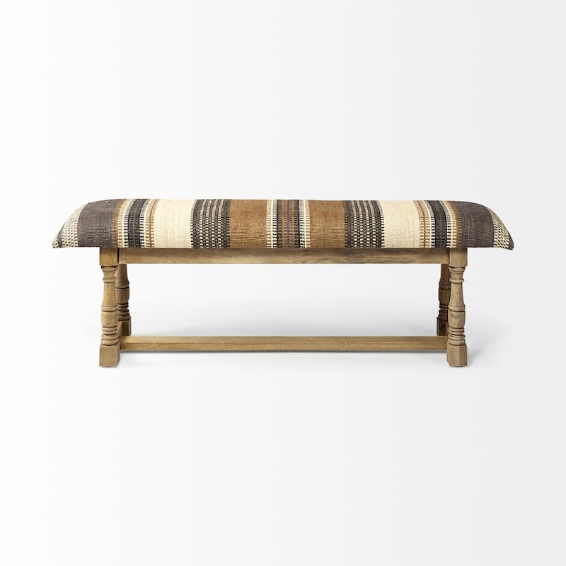 Greenfield I Brown & Beige Patterned Jute w/ Wood Frame Accent Bench - 59"W x 14.3"D x 19"H