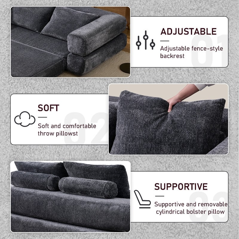 Modern Chenille Convertible Sofa Bed Queen Size Split Back Design