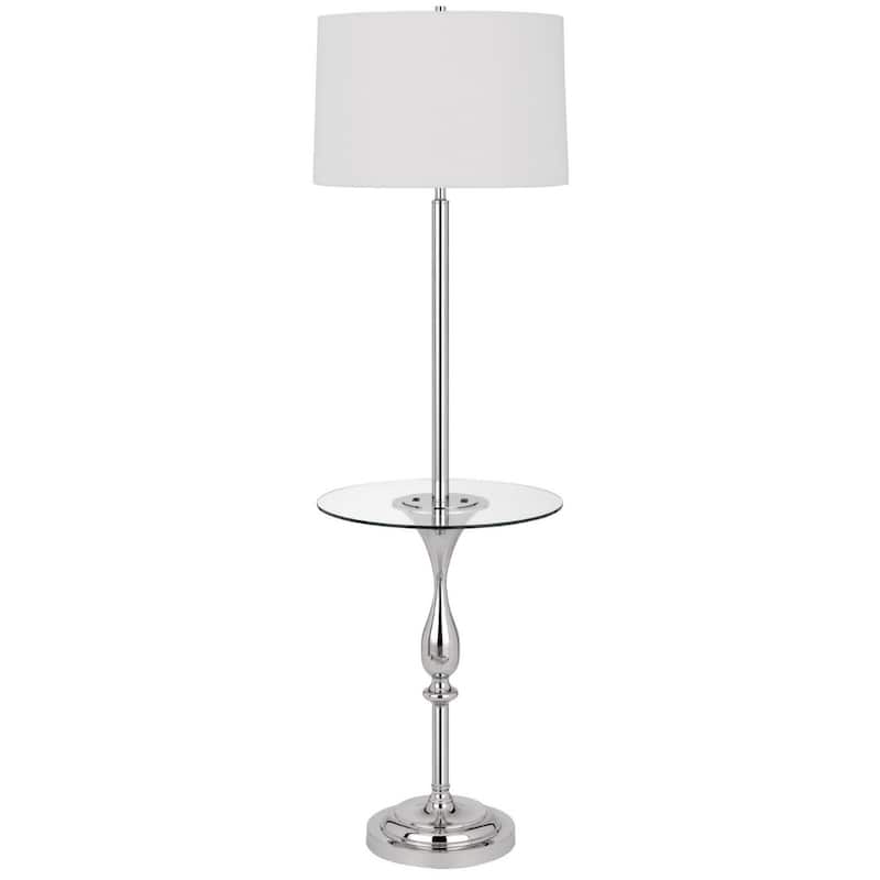 61" Chrome Tray Table Floor Lamp with USB Port and White Square Shade for Living Room or Office - 61"H x 17"W x 17"D