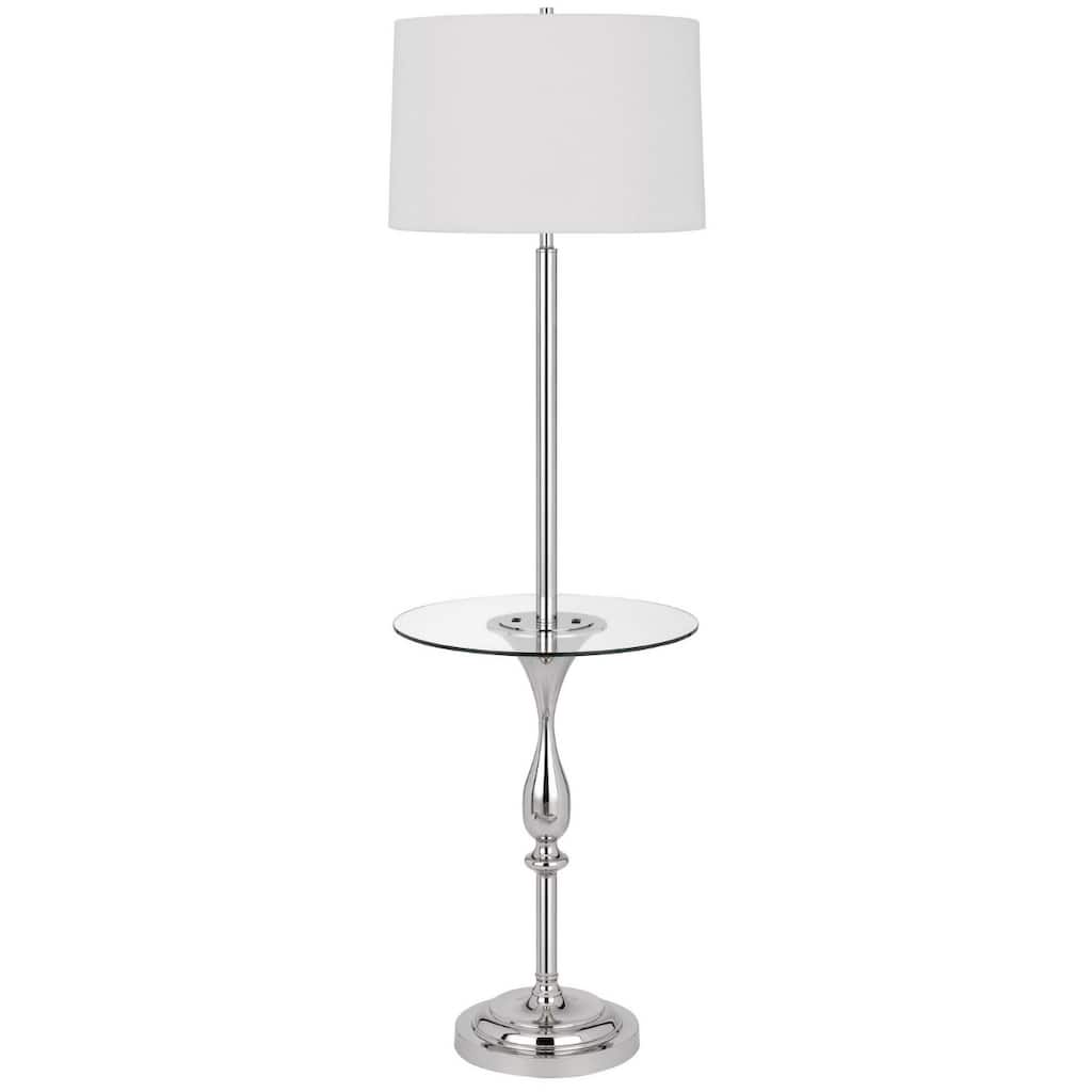 61" Chrome Tray Table Floor Lamp with USB Port and White Square Shade for Living Room or Office - 61"H x 17"W x 17"D