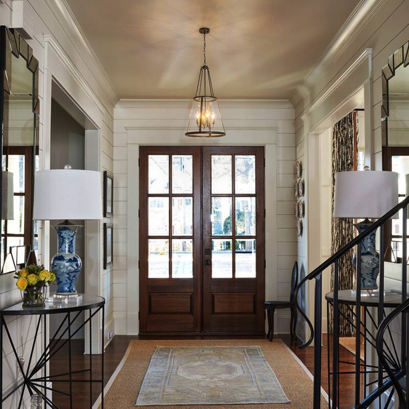 4-Light Black Farmhouse Clear Glass Drum Pendant Light