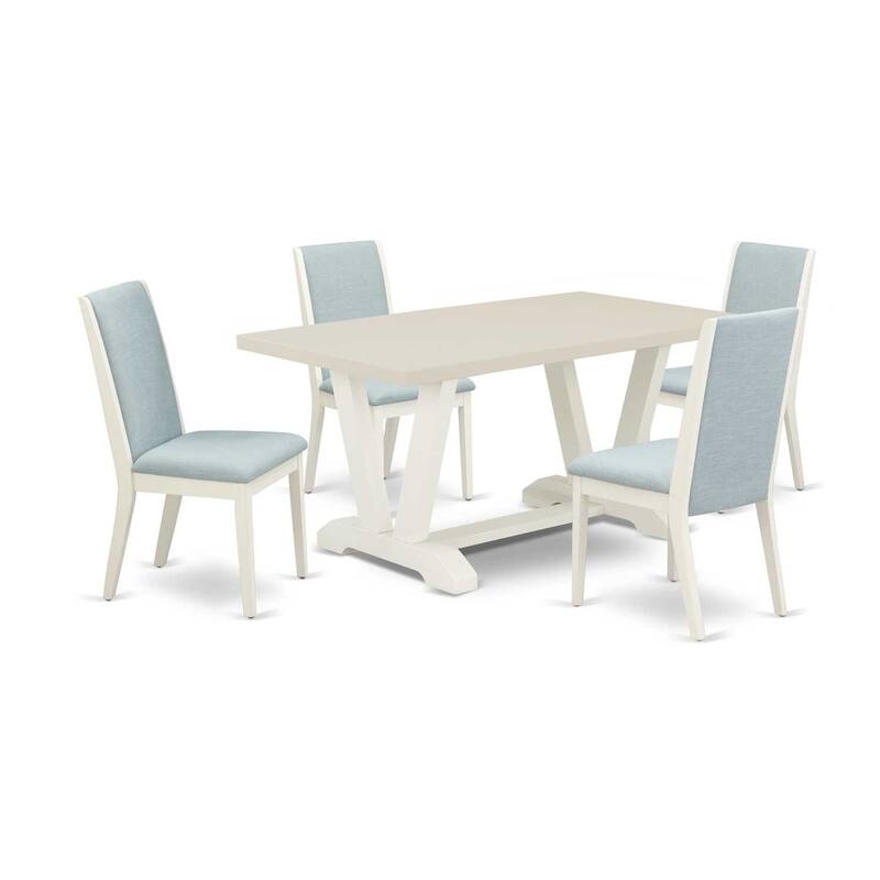 HomeStock 5-Piece Natural Oak Finish Solid Wood Top Dining Table with 4 Parson Chair
