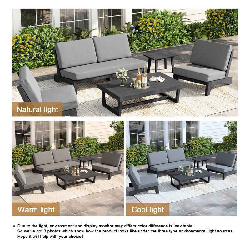 Casual Teak Wood 5-Piece Outdoor Patio Conversation Set