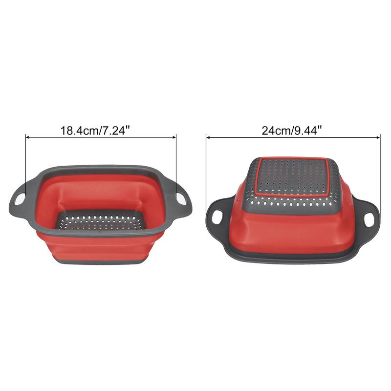 Collapsible Colander, Silicone Square Foldable Strainer with Handle - 24cm x 18.4cm x 7.5cm