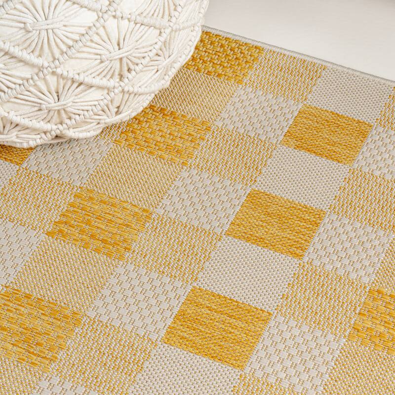 JONATHAN Y Biot Traditional Geometric Bold Gingham Black/Cream Indoor/Outdoor Area Rug