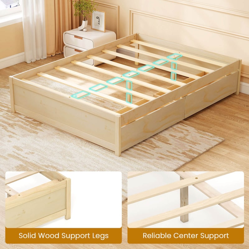 Costway Full/Queen Size Wooden Platform Bed with 2 Rolling Storage