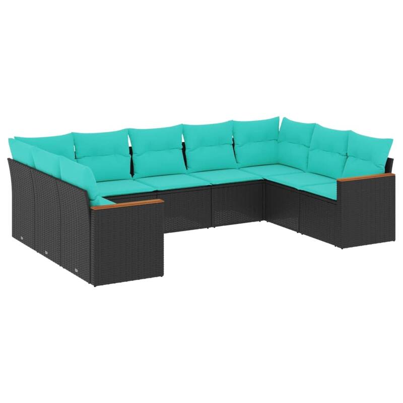 vidaXL 9 Piece Patio Sofa Set with Cushions Black Poly Rattan