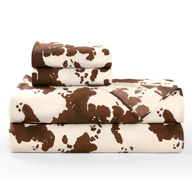 Paseo Road Elsa Cowhide 200TC Cotton Cow Print Western Bedding 4 Piece Sheet Set