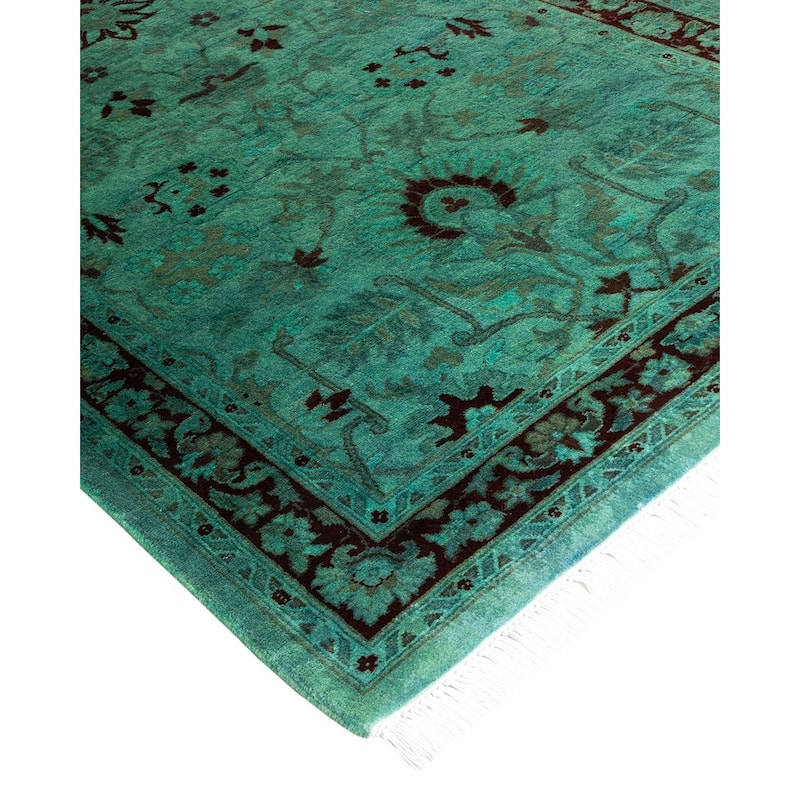 Overton Hand Knotted Wool Vintage Inspired Modern Contemporary Overdyed Green Runner Rug - 2' 6" x 12' 4"