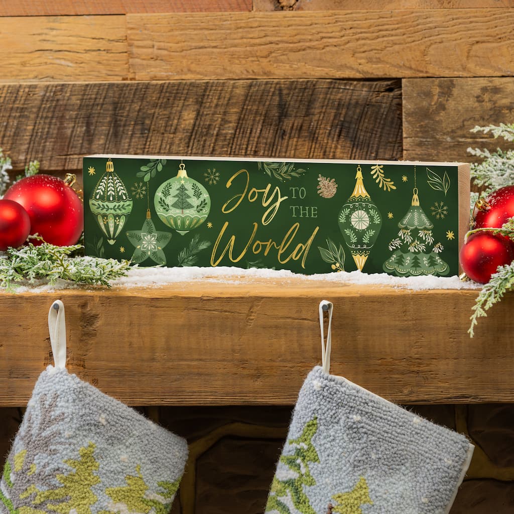 Shades of Green Mantel Sign - "Joy To The World" - 18" x 5" - Multicolor