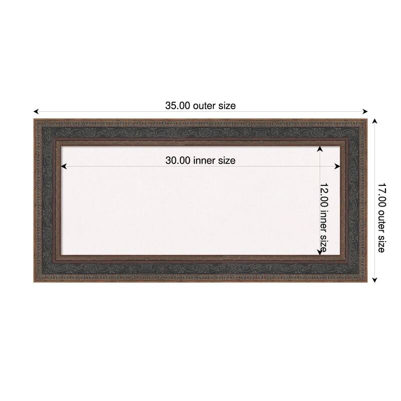 Attic Aged Bronze Wood Framed Cork Board - Bulletin Board, Organization Board, Pin Board - White - 35 x 17 in