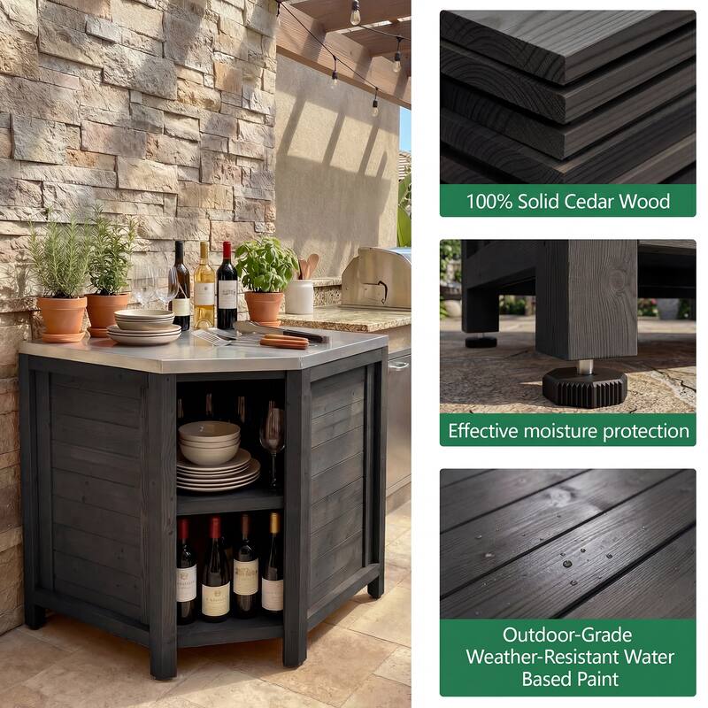 Modular Outdoor Kitchen Island Set, 100% Solid Wood BBQ Cabinet , Patio Kitchen Bar Table