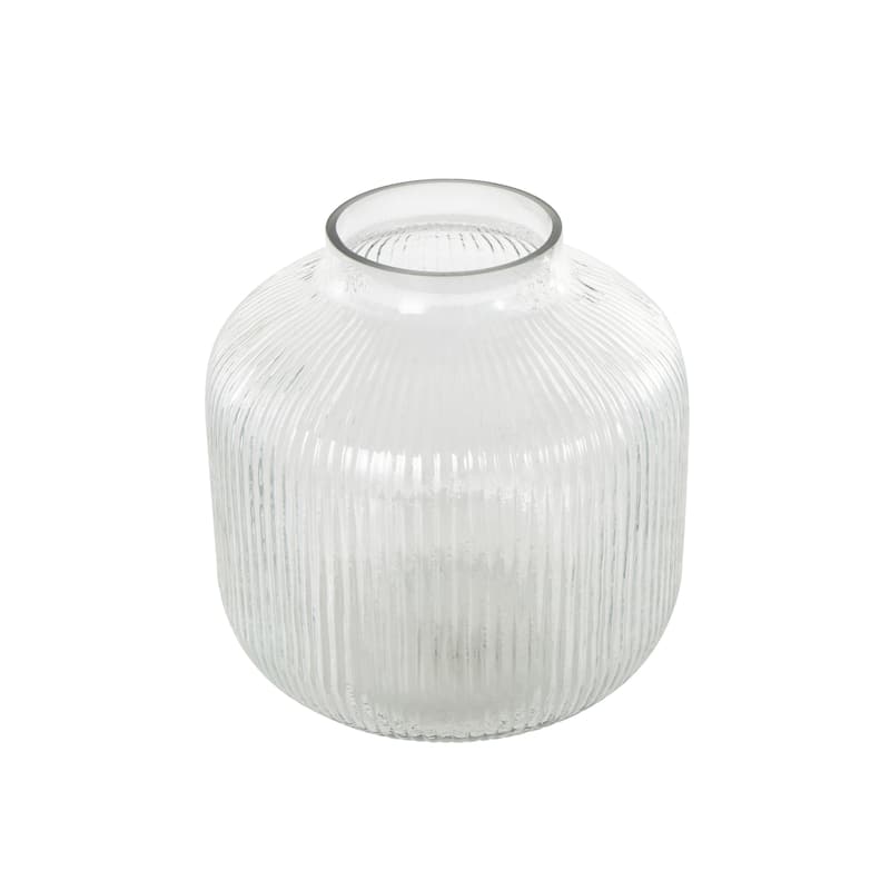 Glass Short Round Ribbed Decorative Vase - Clear - Roche River Decor