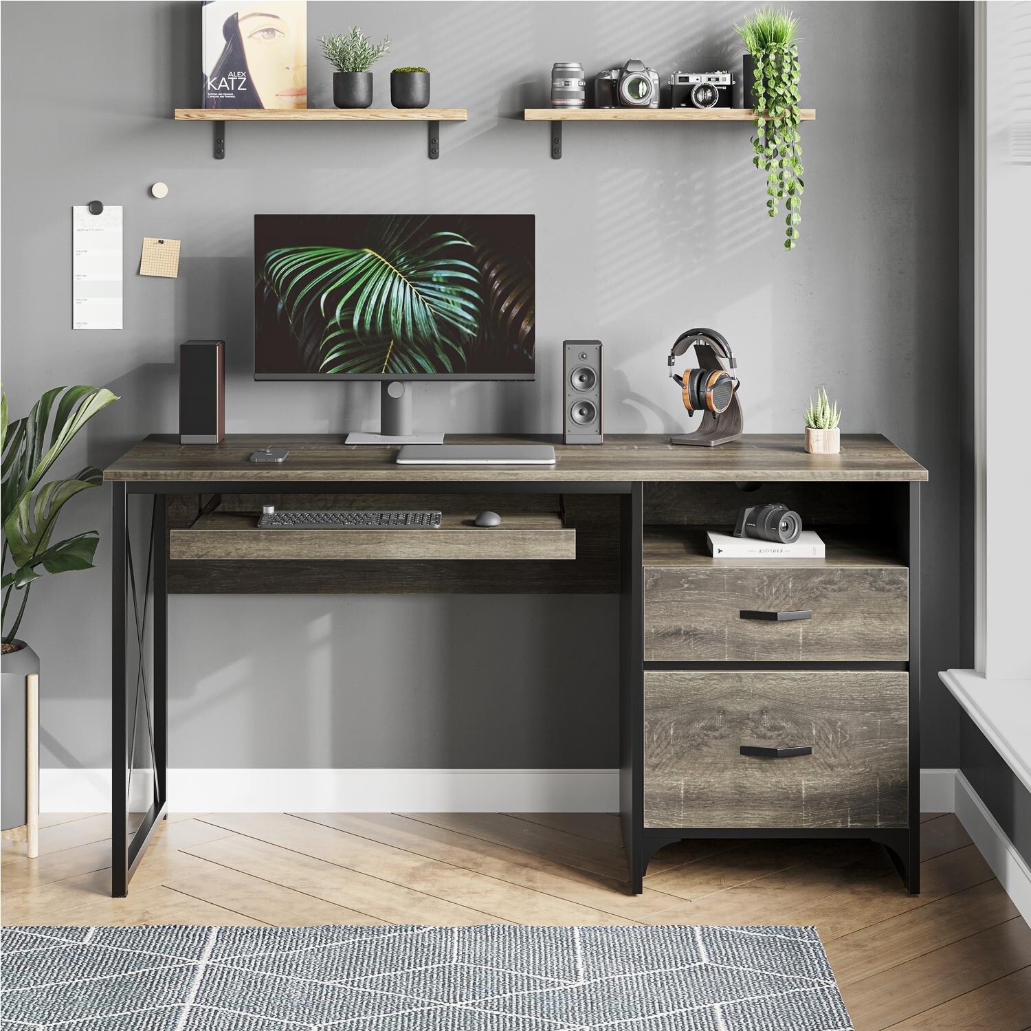 Office desk with keyboard online tray and drawers