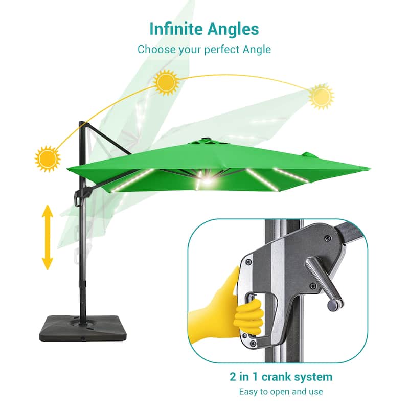 BONOSUKI 11.5x9FT LED Cantilever Patio Umbrella 360 Rotation w/Base