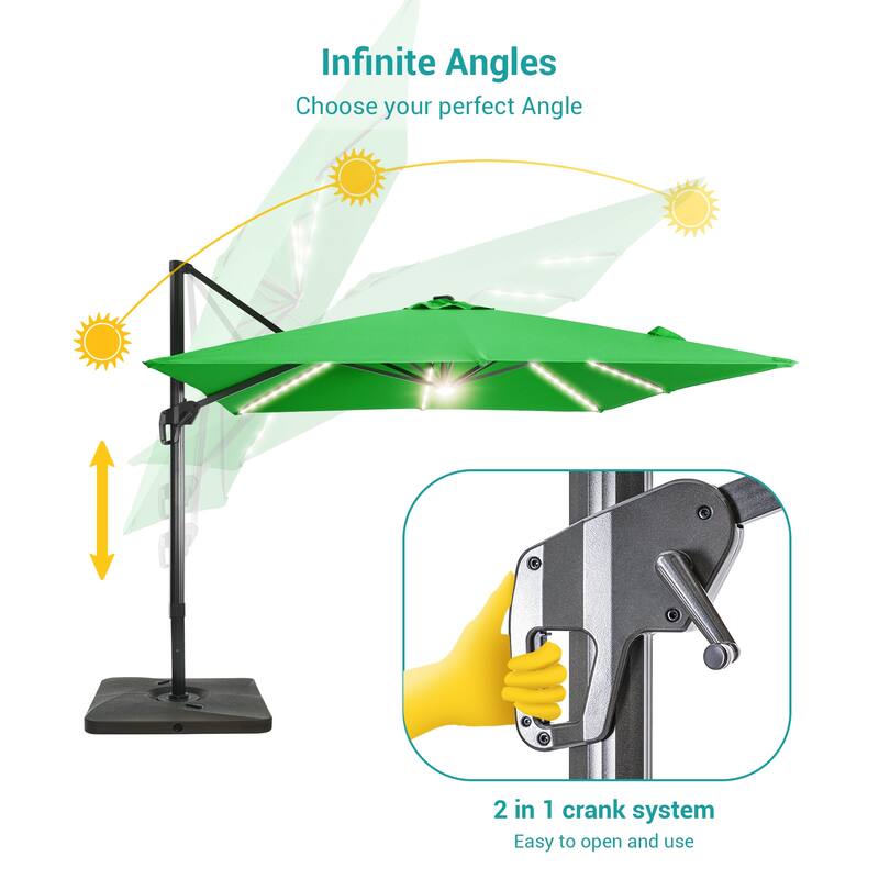 BONOSUKI 11FT LED Cantilever Patio Umbrella Angle Adjustment With Base