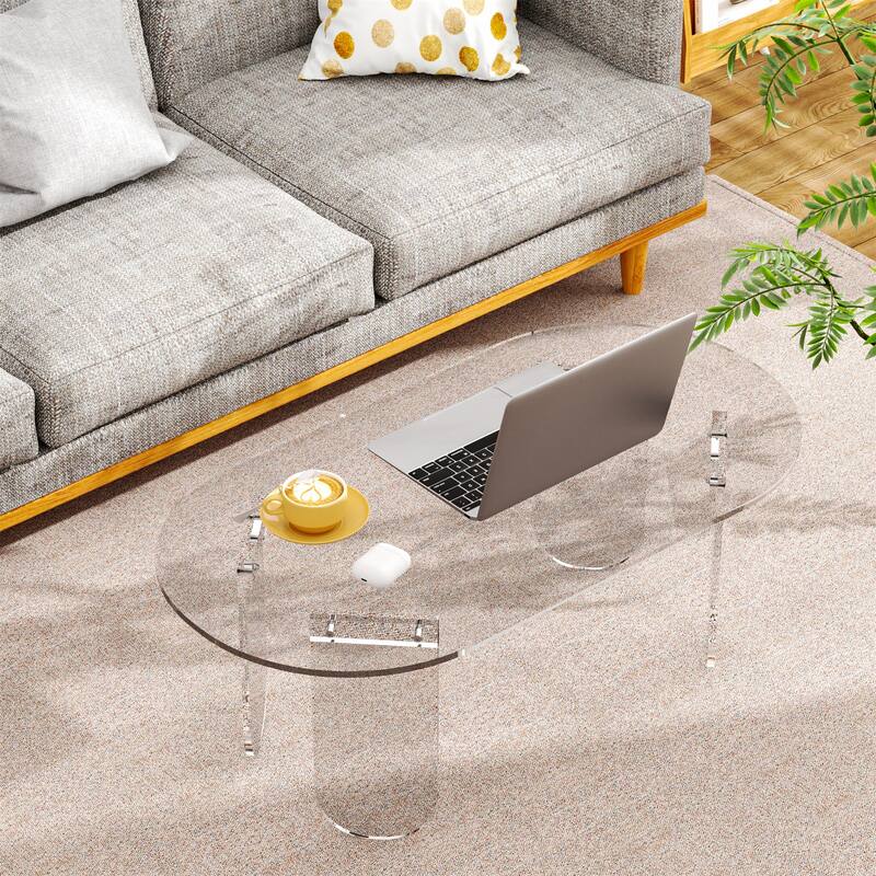 Clear Acrylic Coffee Table Iridescent Colorful Side Table Rainbow Color with PVC Mat