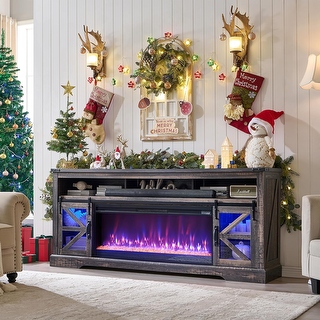 Farmhouse Fireplace TV Stand for 75'' TV, Rustic Farmhouse Fireplace TV Stand for 75'' TV, Rustic