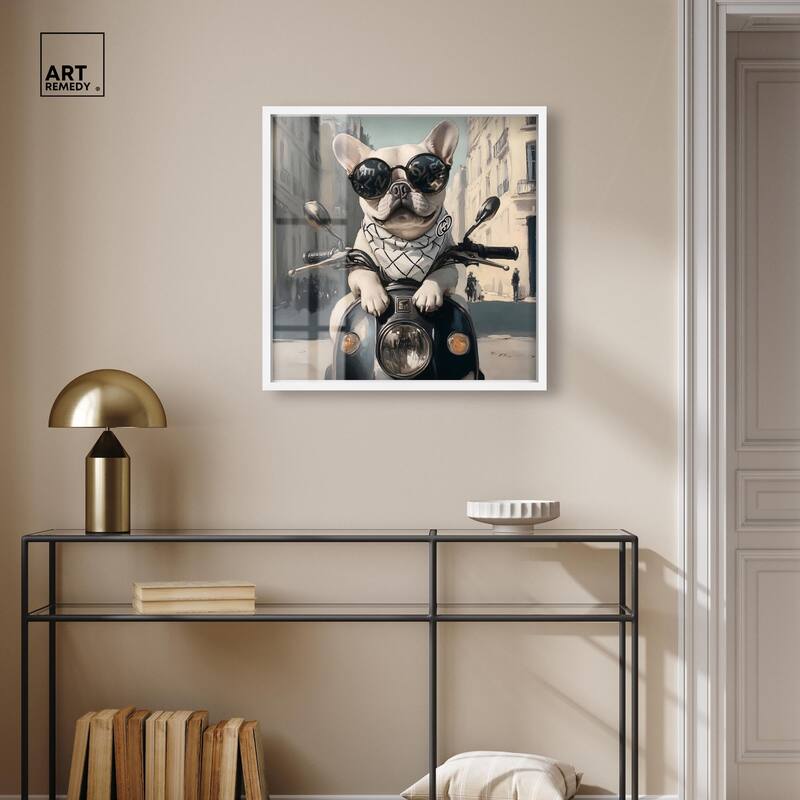 Frenchie on a Scooter Drive Shadowbox by Art Remedy