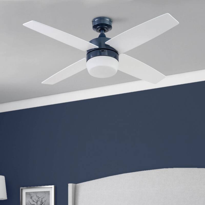 44" Prominence Home Atlas Pewter Modern Indoor LED Ceiling Fan with Light and Remote Control - Sapphire Blue
