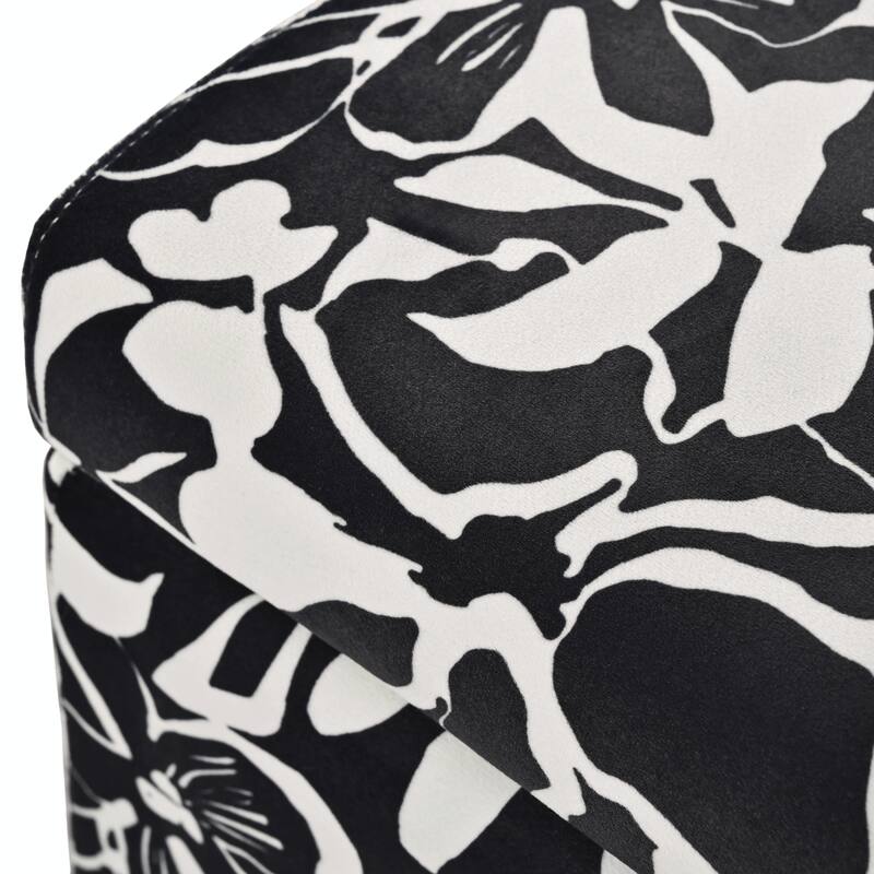 Luxury Storage Ottoman with Floral Patterned Fabric, Soft-Close Hinges, Multi-Functional Footrest & Seat