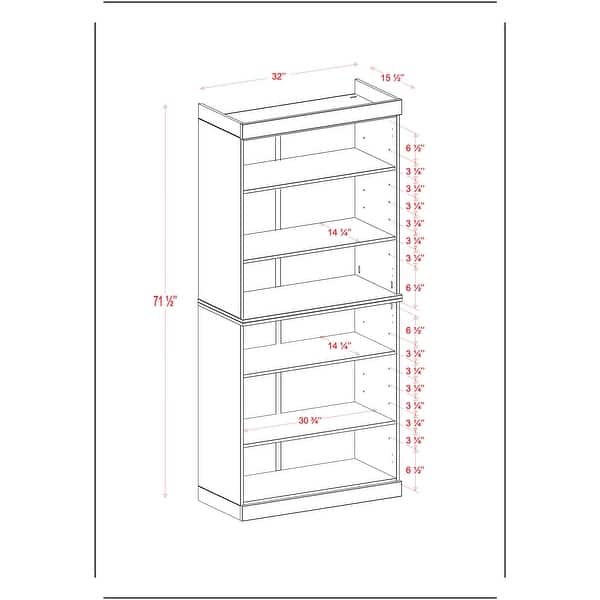 dimension image slide 0 of 3, 100% Solid Wood 6-Shelf Bookcase with Optional Doors by Palace Imports