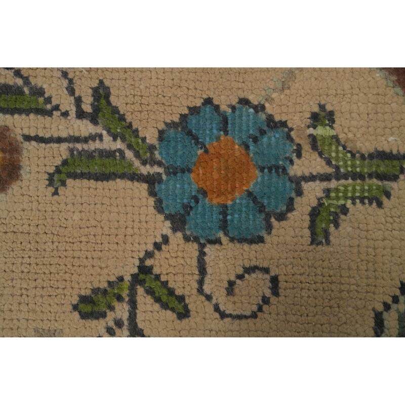 Hand Knotted Oriental 100% Wool Carpet Traditional Floral Beige & Ivories Tabriz Area Rug - 9' 5'' X 6' 8''