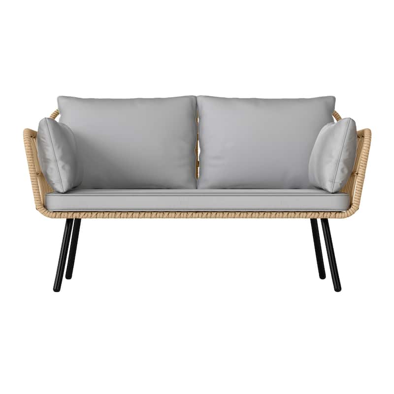 Fernald Patio Wicker Loveseat Sofa with Cushions and Lumbar Pillows