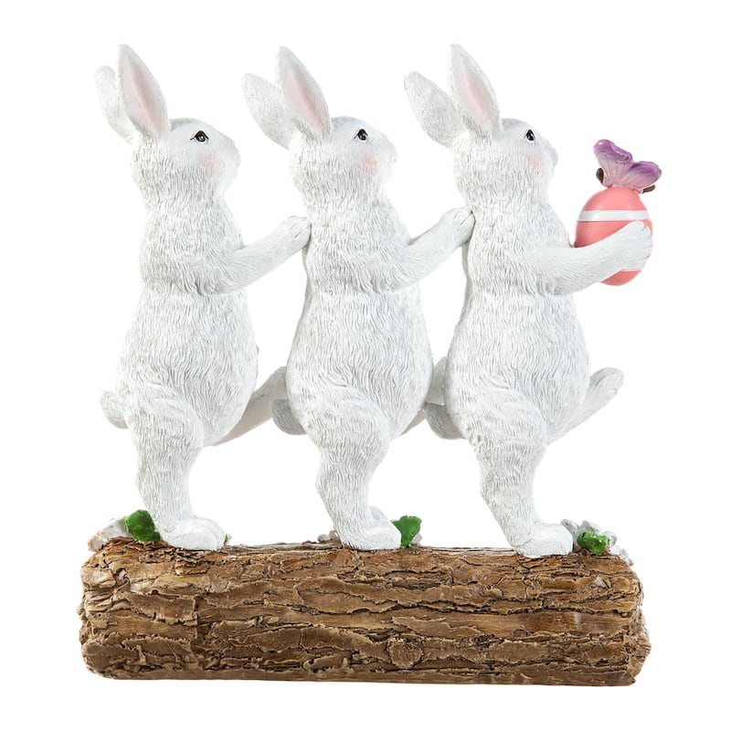 Glitzhome 9.25"H Easter Resin Triple Bunny Figurine Table Decor
