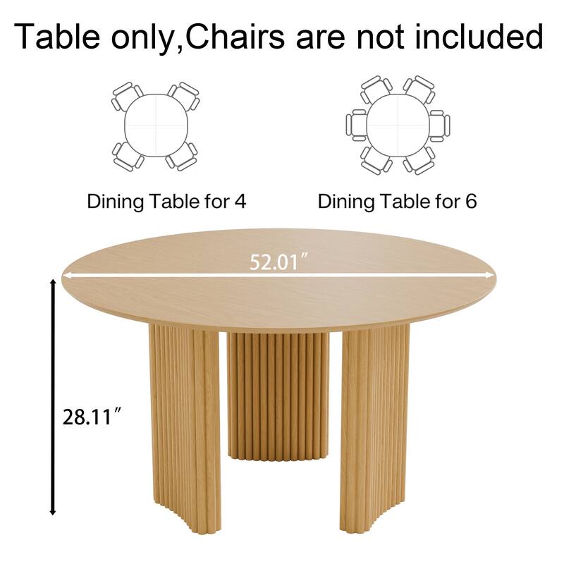 Dovelina 52" Round Dining Table with Artistic Fluted Base for Family