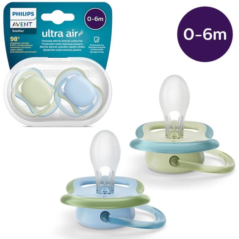 Ultra Air Pacifier 2 Pack for 0 to 6 Months - Silicone