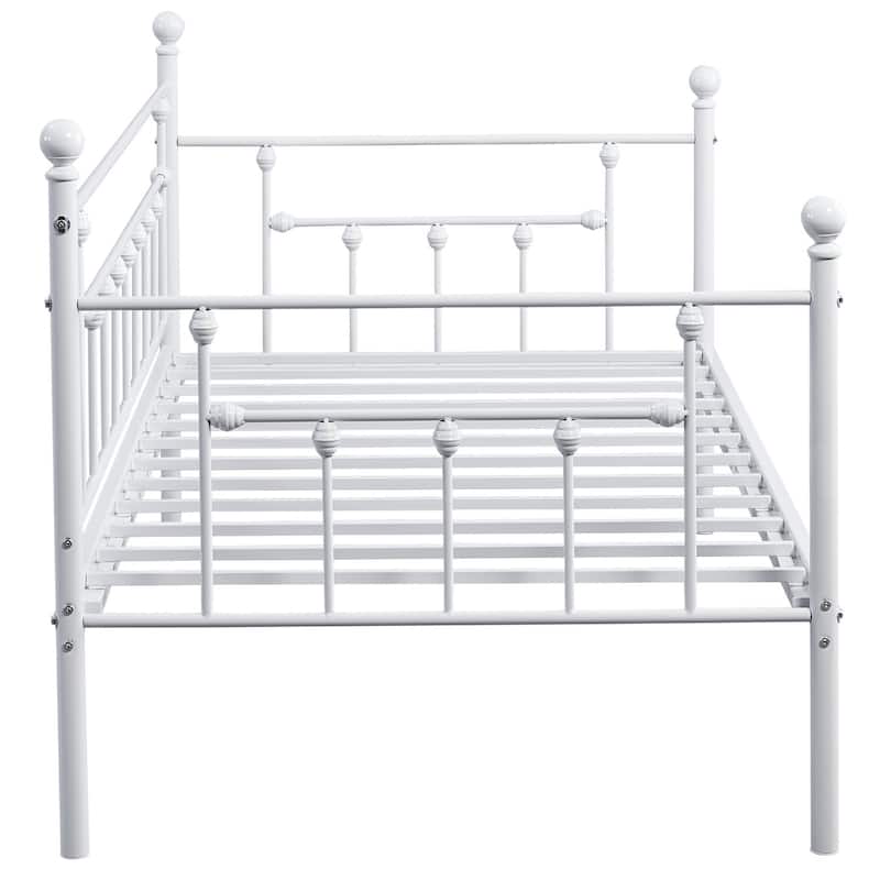 White Steel Twin-size Platform Bed Frame, Metal Daybed