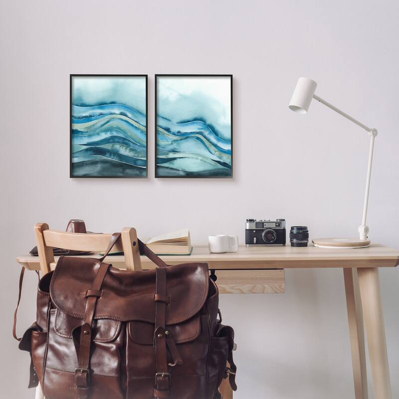 Stupell Abstract Blue Wave Seascape Tranquil Ocean Pattern Framed 2 Piece Wall Art - White