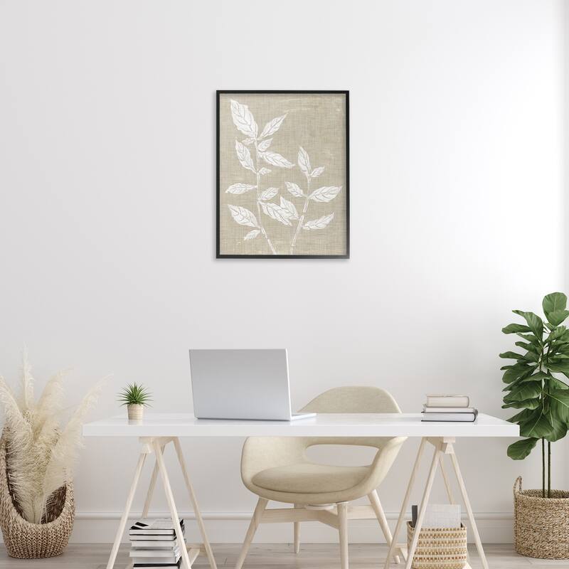 Stupell Leaves on Distressed Textile Framed Giclee Art Design By Melissa Wang