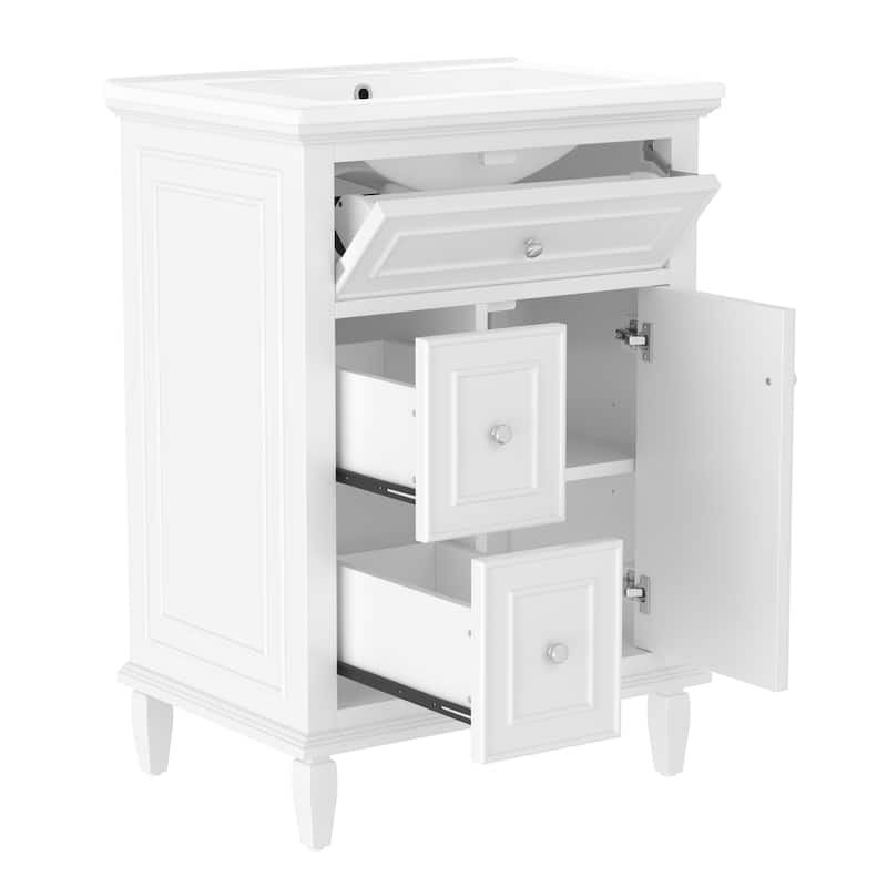 GDFStudio - Sophia 24-Inch Bathroom Vanity with Ceramic Sink, Flip Drawer and Adjustable Storage