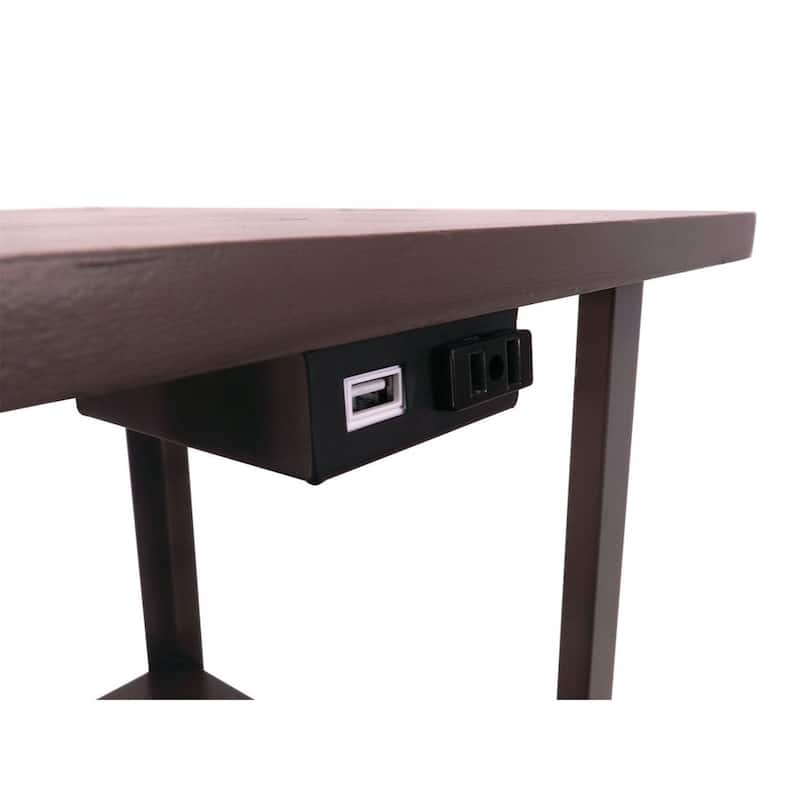 58" Squared Sofa Side Shelves Table Lamp w/ Power Station - Brown Mix