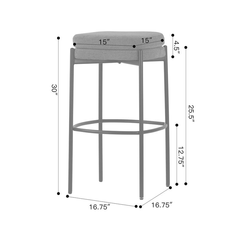Set of 2 Avril Gray Boucle Backless Bar Stool with Black Metal Legs