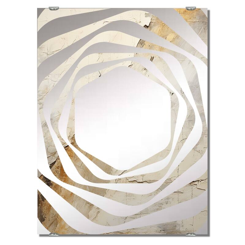 Designart "Earth Minimalist Fossils II" Abstract Collages Mirror White - Modern Wall Mirror Decor For Hallway