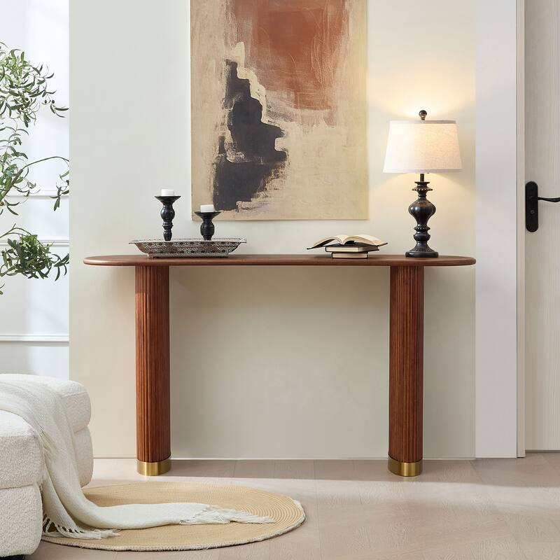 Length 59.1 Inch Entryway Table, Narrow Console Table with Unique Stainless Steel Legs, Modern MDF Sofa Table