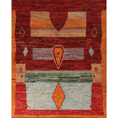 Geometric Moroccan Oriental Area Rug Hand-Knotted Wool Carpet - 8'2" x 9'9"