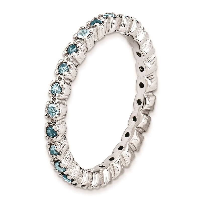 Curata 925 Sterling Silver Polished Prong set Patterned Stackable Expressions Blue Topaz Ring