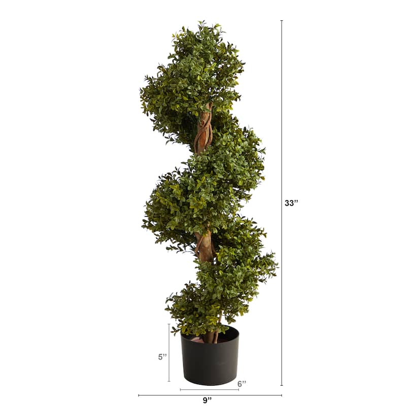 33" Boxwood Topiary Spiral Artificial Tree (Indoor/Outdoor) - 6"