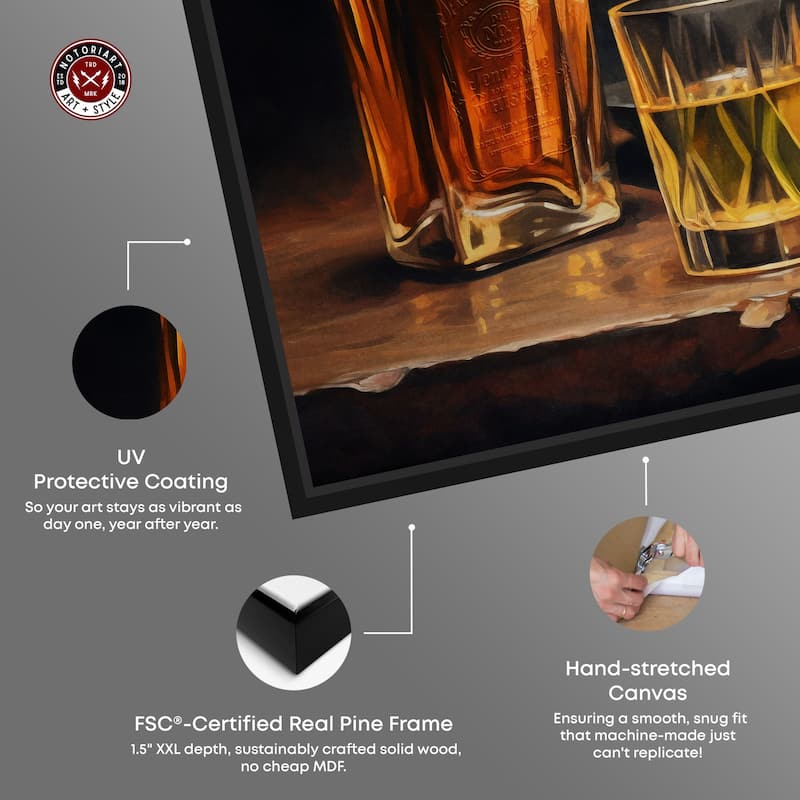 Notoriart Whiskey And Vintage Hat Framed Bar Cart Art For Men