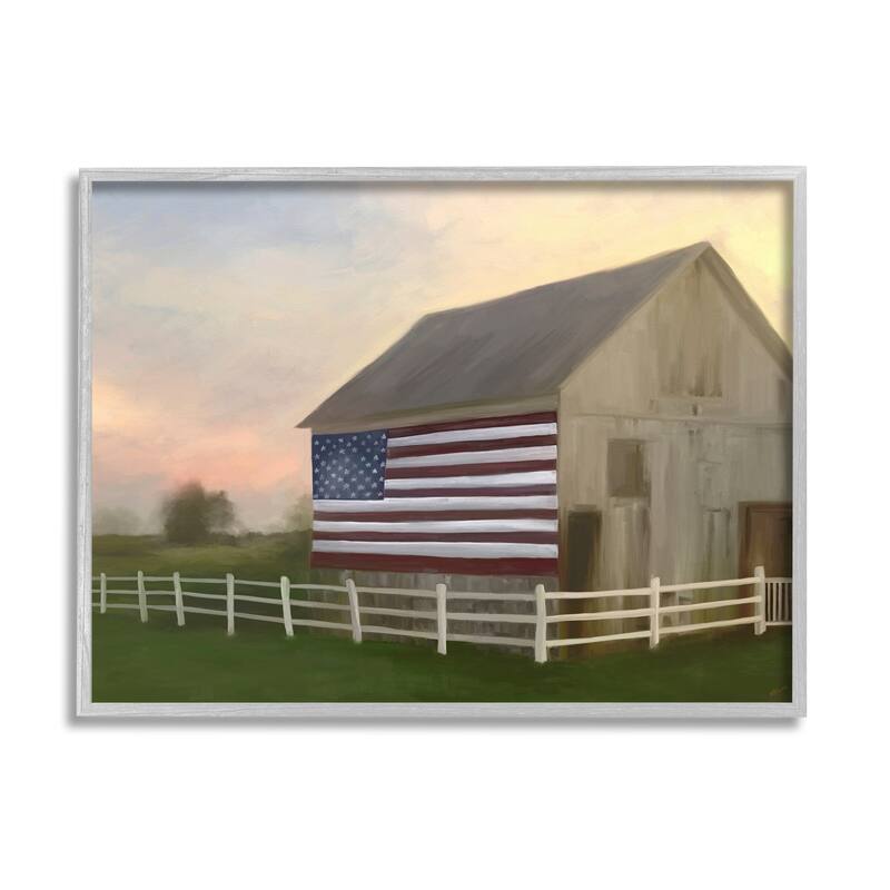 Stupell American Flag Rural Barn Sunset Farm Landscape Framed Wall Art, Design by Amy Hall - Multi