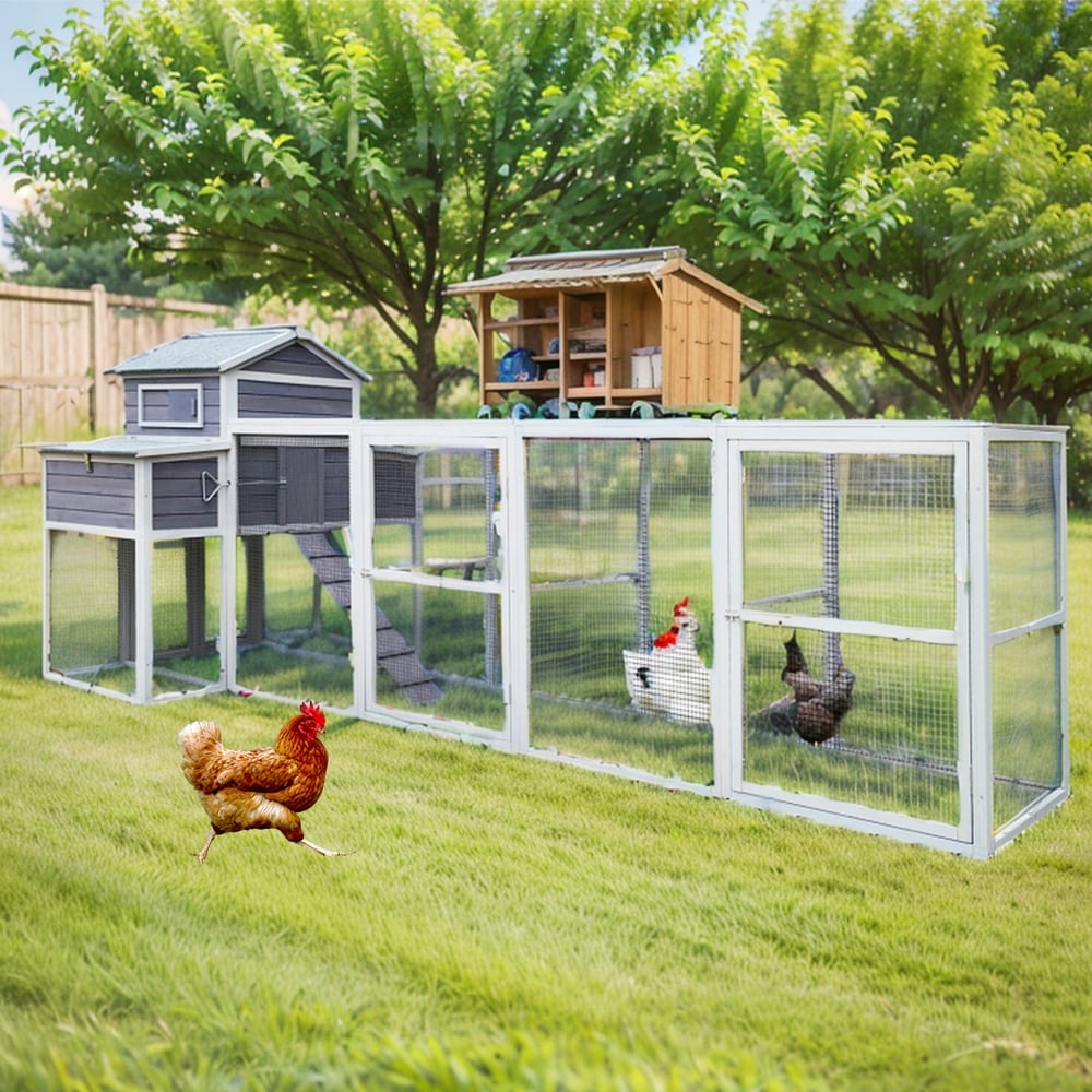 150"W 2-Story Wood Large Chicken Coop with Run, 2 Nesting Boxes