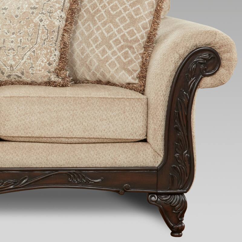 Roundhill Furniture Hernen 2-Piece Carved Wood Frame Living Room Set
