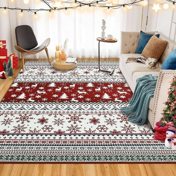 Washable Vintage Boho Christmas Area Rug, Low Pile - 1'6