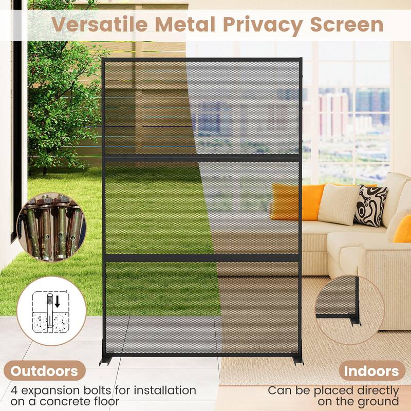 Costway 72”H x 48”W Metal Privacy Screen with Expansion Bolts & - See Details