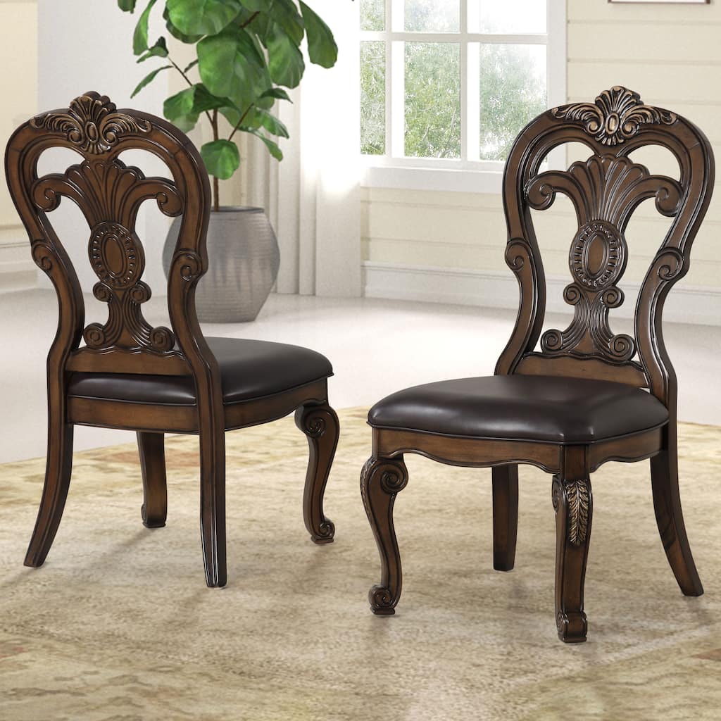 Furniture of America Rue Traditional Dark Brown Solid Wood Dining Side Chairs (Set of 2)